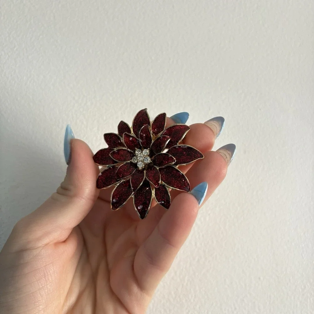Vintage Brooch Pin Glitter Poinsettia‎ Flower Christmas Holiday Quite Luxury 90s